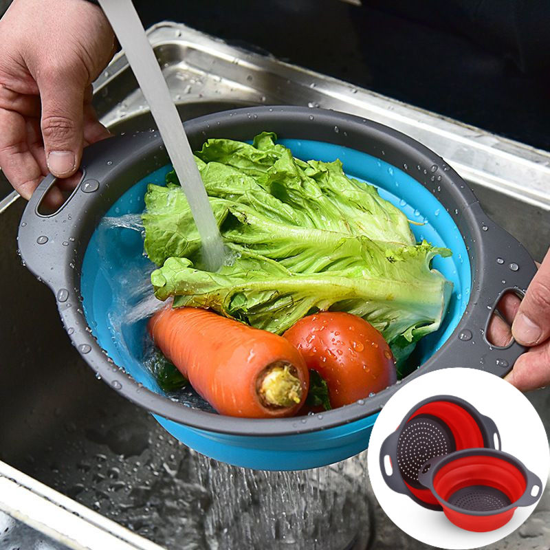 Kitchen Gadgets Store - Coador de silicone dobrável com alça-escorredor