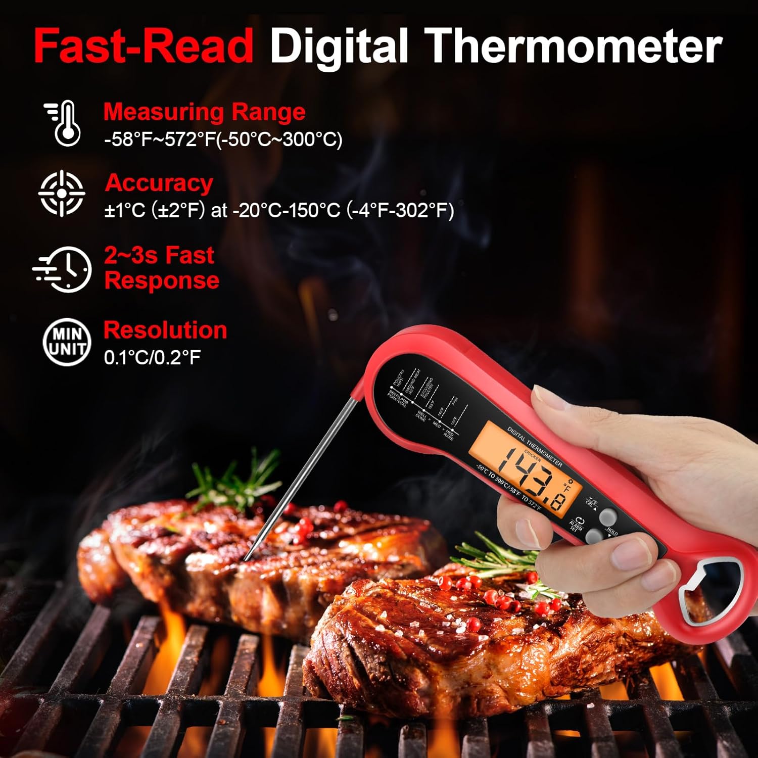 Instant Read Thermometer - Termômetro Digital Profissional para Carne à